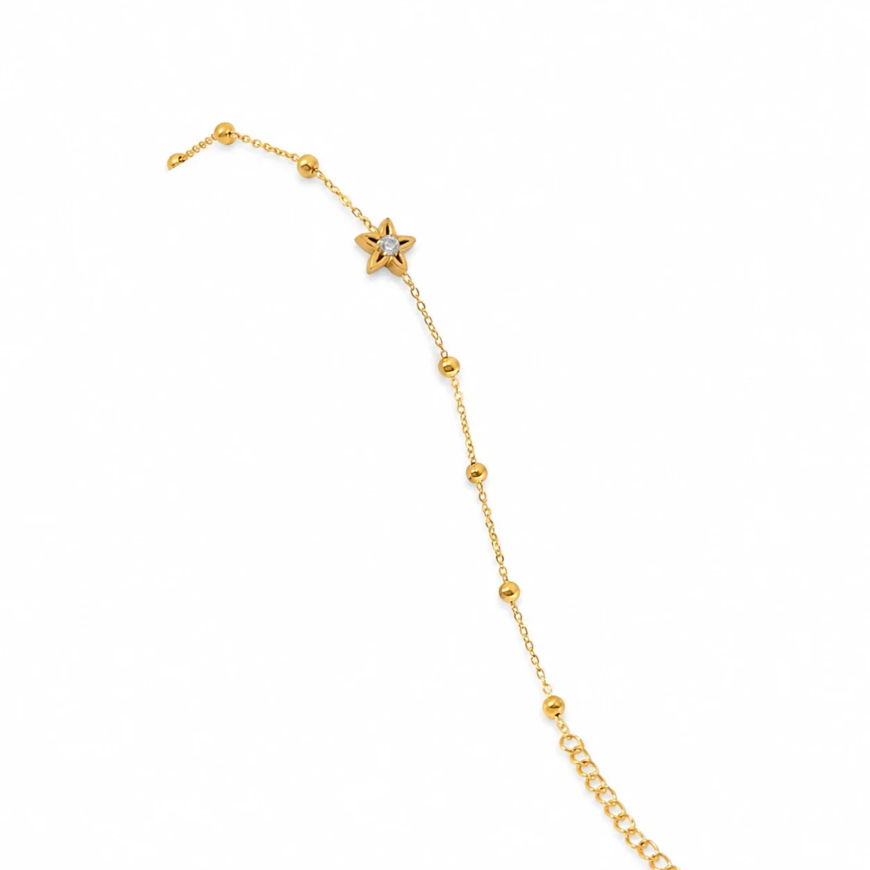Chain Bracelet Bead Stations Star CZ 316 Stainless Steel Gold PVD