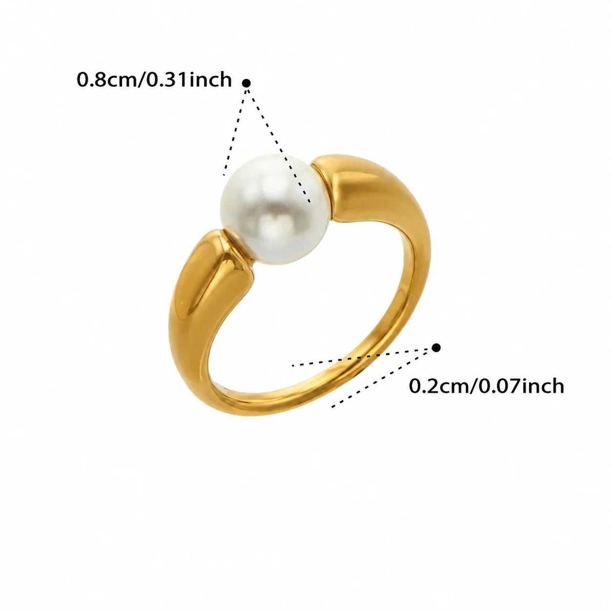 Sculptural Gold-Plated 316L Faux Pearl Wavy Stacking Ring - Gold Faux Pearl