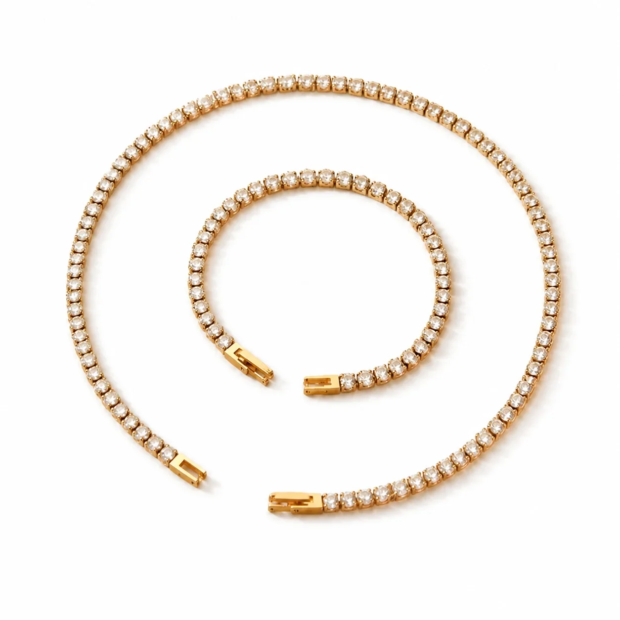 Radiant Gold PVD 316 Stainless Steel Round CZ Tennis Jewelry Set
