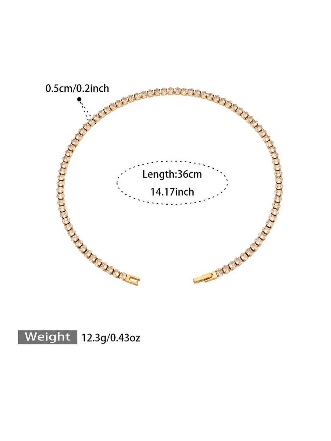 Radiant Gold-Plated 316 Round CZ Tennis Jewelry Set - White CZ 37 cm
