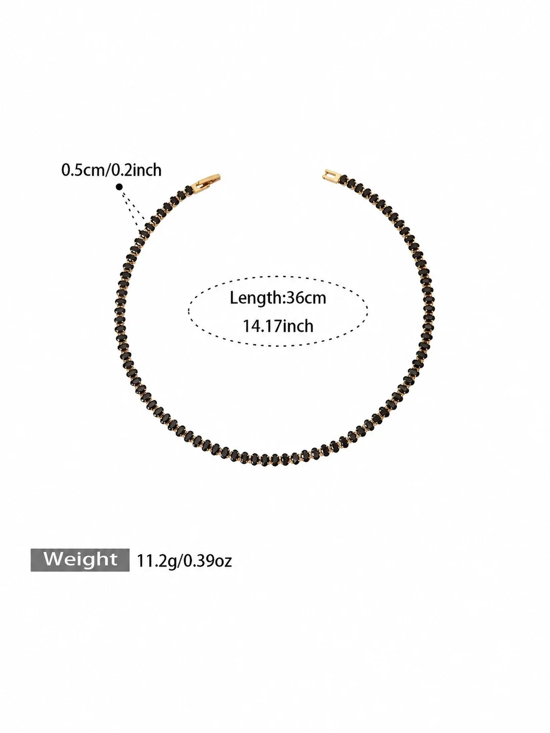 Radiant Gold-Plated 316 Round CZ Tennis Jewelry Set - Black CZ 37 cm
