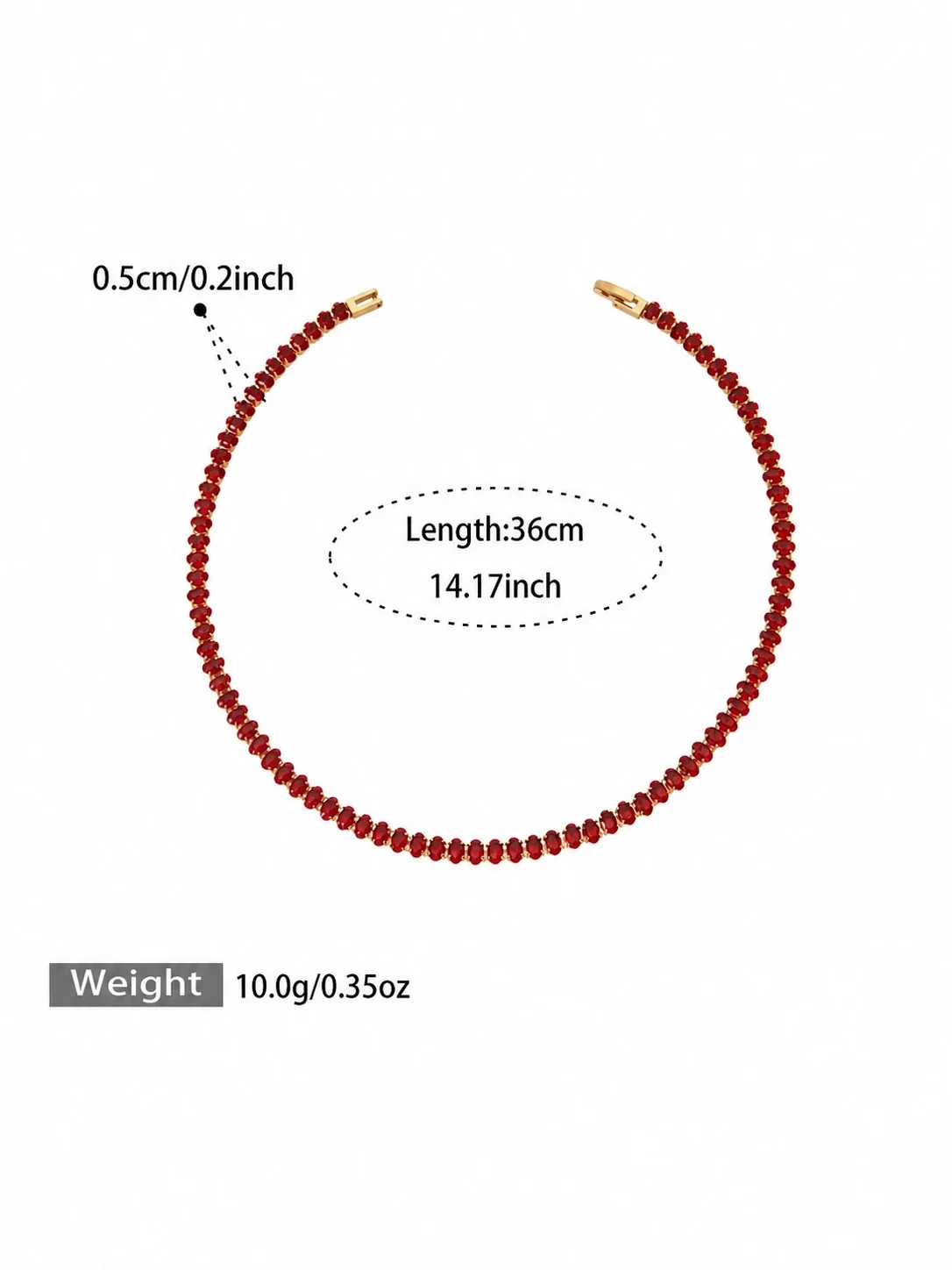 Radiant Gold-Plated 316 Round CZ Tennis Jewelry Set - Red CZ 37 cm