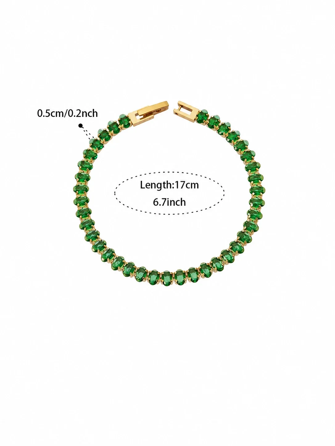 Radiant Gold-Plated 316 Round CZ Tennis Jewelry Set - Emerald-Green CZ 17 cm
