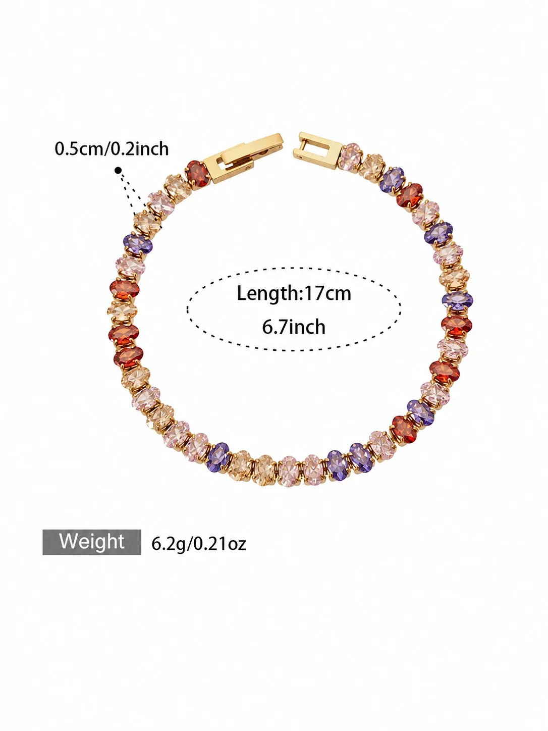 Radiant Gold-Plated 316 Round CZ Tennis Jewelry Set - Multicolor CZ 17 cm
