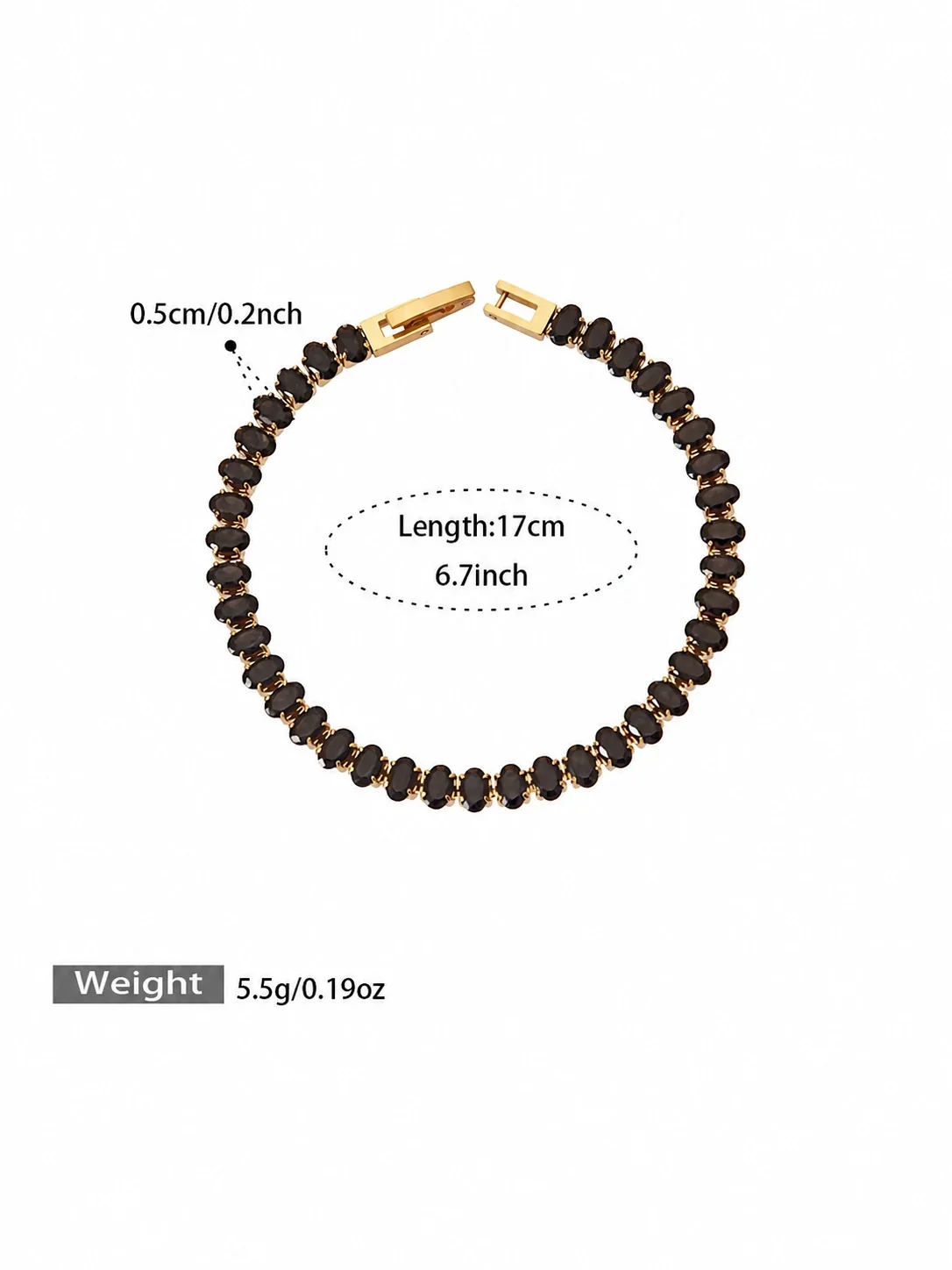 Radiant Gold-Plated 316 Round CZ Tennis Jewelry Set - Black CZ 17 cm