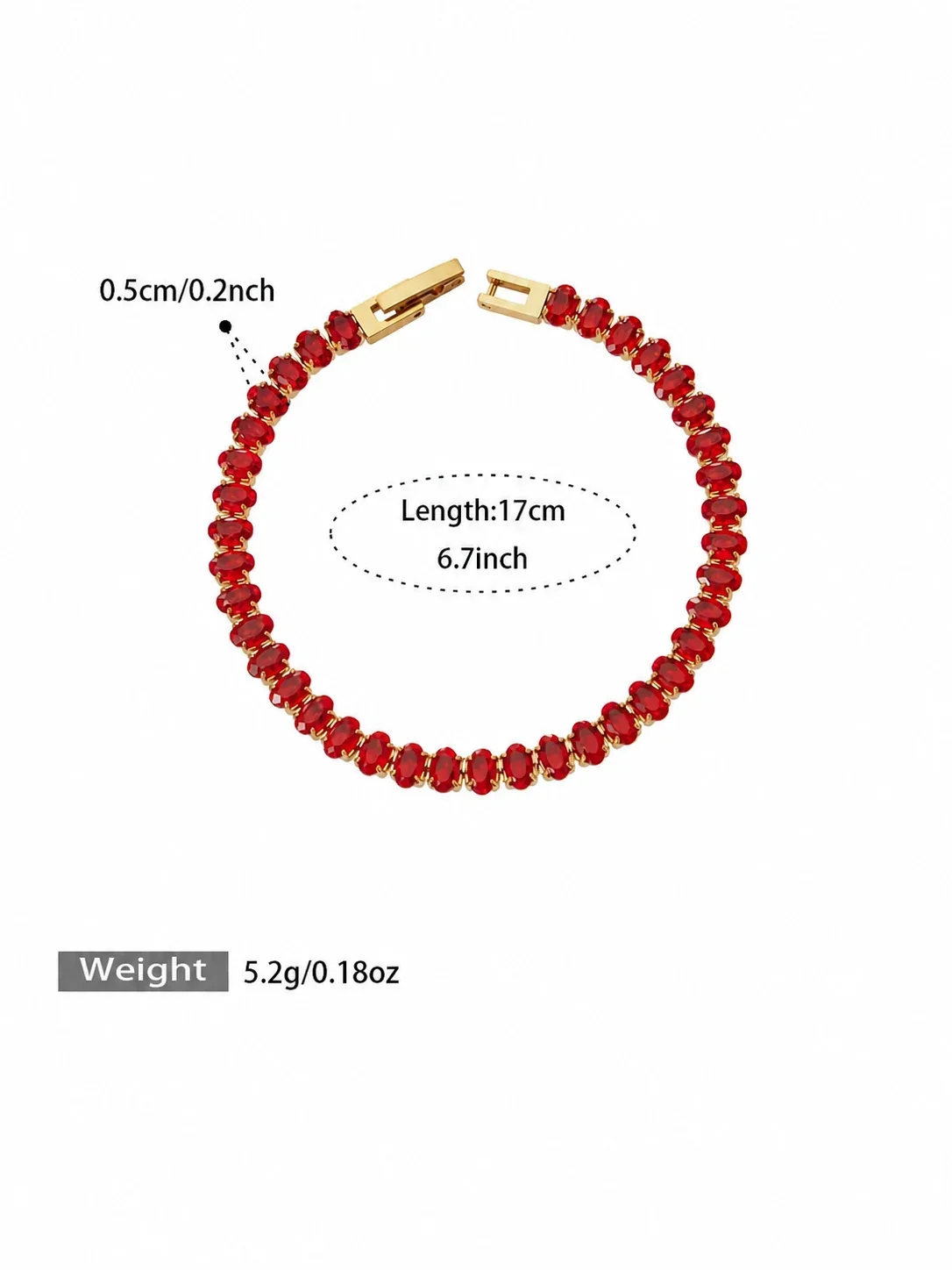 Radiant Gold-Plated 316 Round CZ Tennis Jewelry Set - Red CZ 17 cm