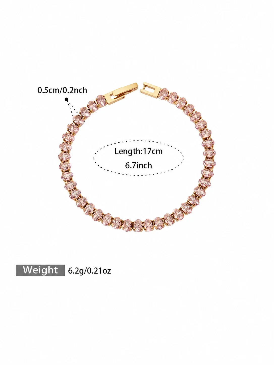 Radiant Gold-Plated 316 Round CZ Tennis Jewelry Set - Pink CZ 17 cm