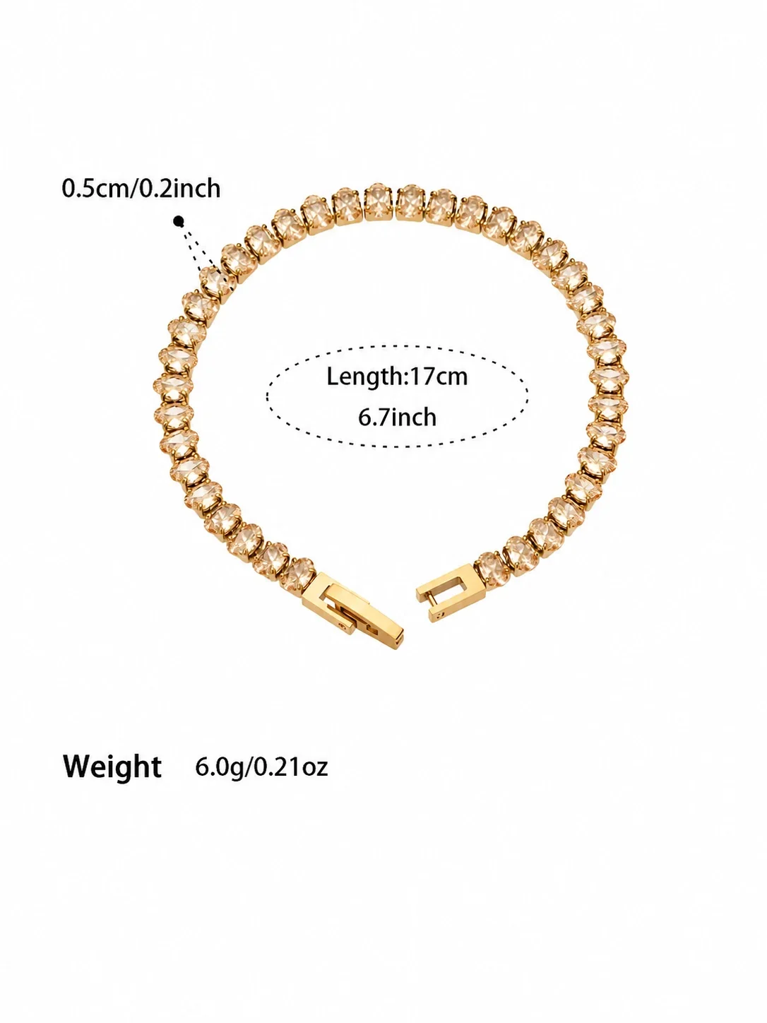 Radiant Gold-Plated 316 Round CZ Tennis Jewelry Set - Champagne CZ 17 cm