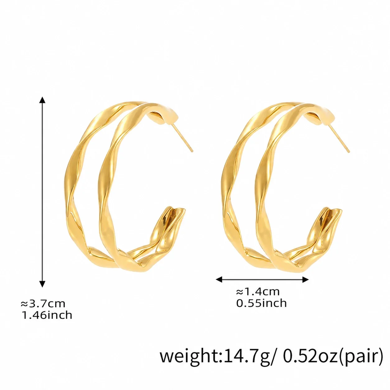 Sculptural Gold-Plated Twisted Double Hoop Earrings - Silver