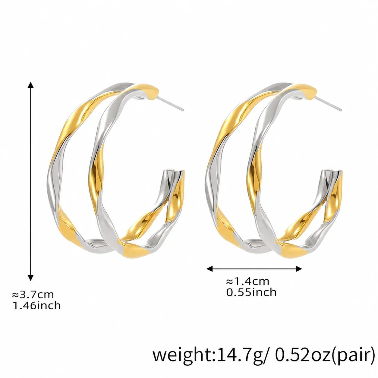 Sculptural Gold-Plated Twisted Double Hoop Earrings - Tone