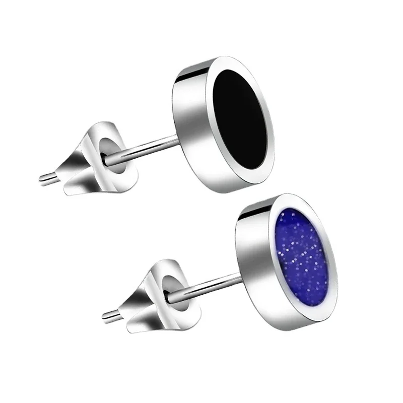 Polished Stainless Steel Round Bezel Inlay Stud Earrings