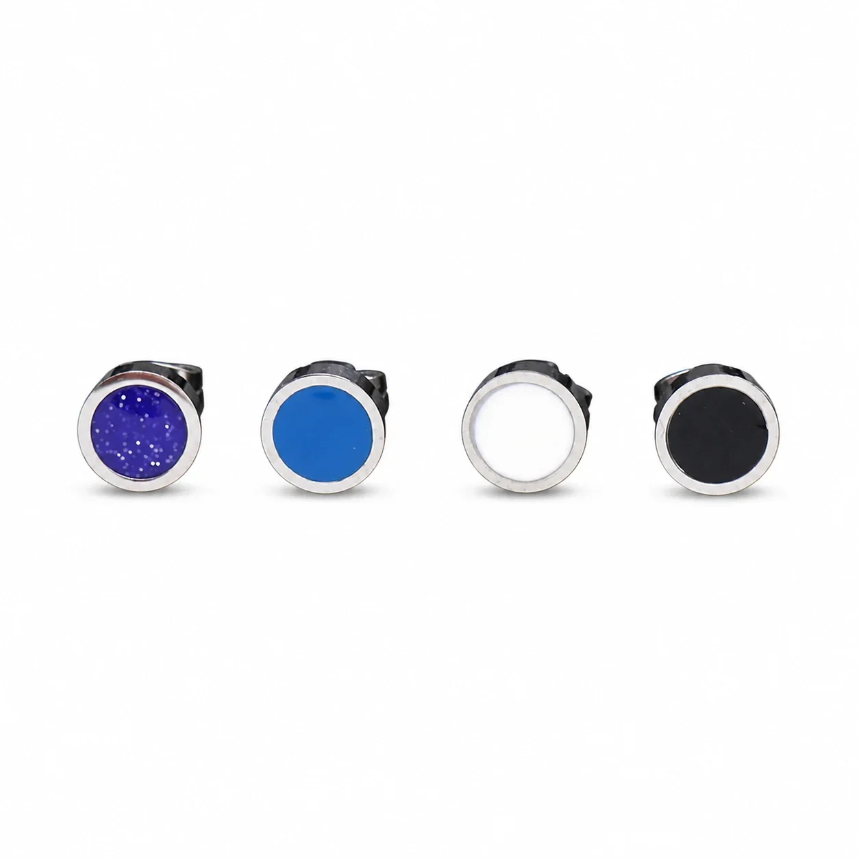 Polished Stainless Steel Round Bezel Inlay Stud Earrings