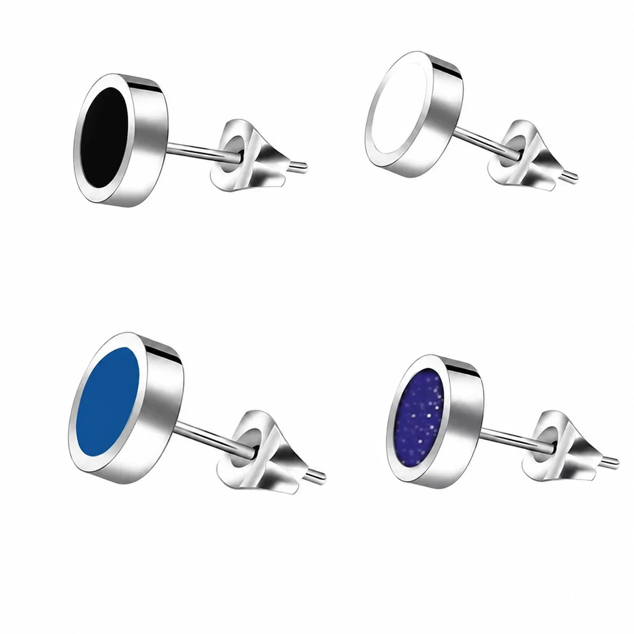 Polished Stainless Steel Round Bezel Inlay Stud Earrings