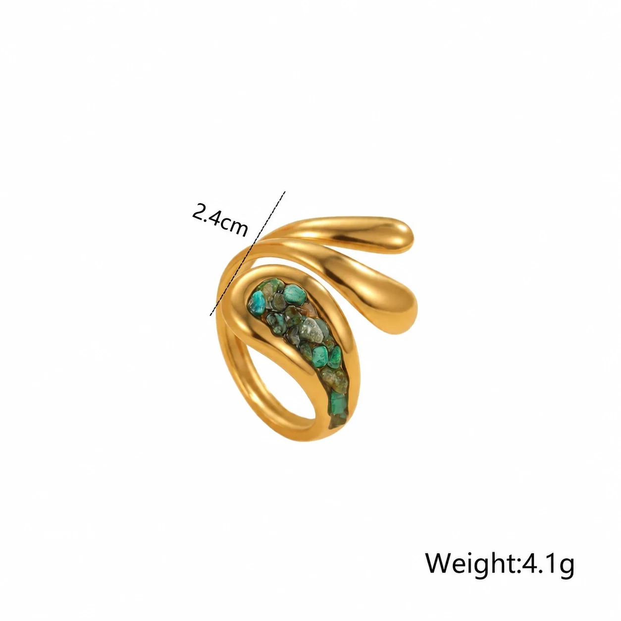 Ringen: Verstelbare bloemetjesring met groene kristallen van verguld roestvrij staal productfoto