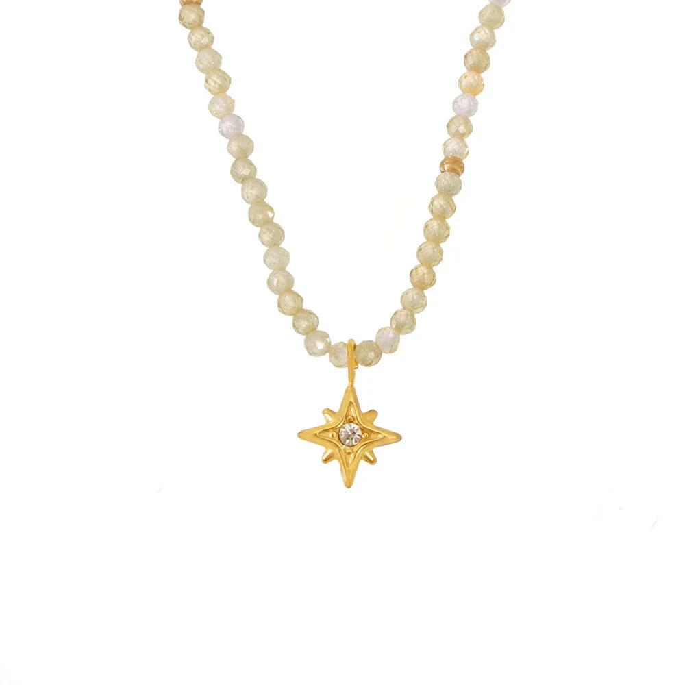 Celestial Gold-Plated Stainless Steel Bead Star Pendant Necklace