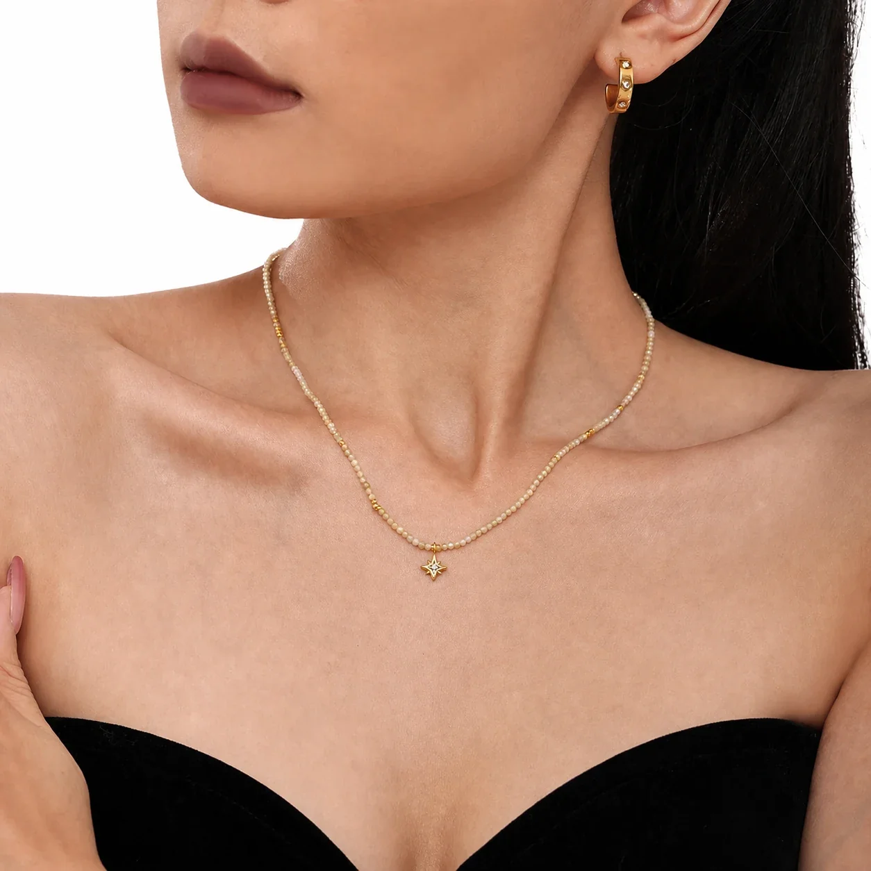 Celestial Gold-Plated Stainless Steel Bead Star Pendant Necklace