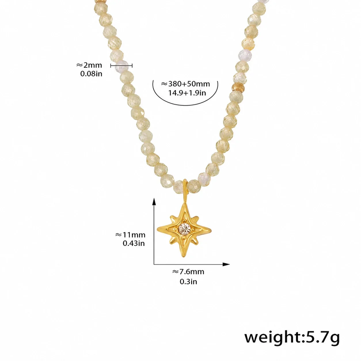 Celestial Gold-Plated Stainless Steel Bead Star Pendant Necklace - Gold