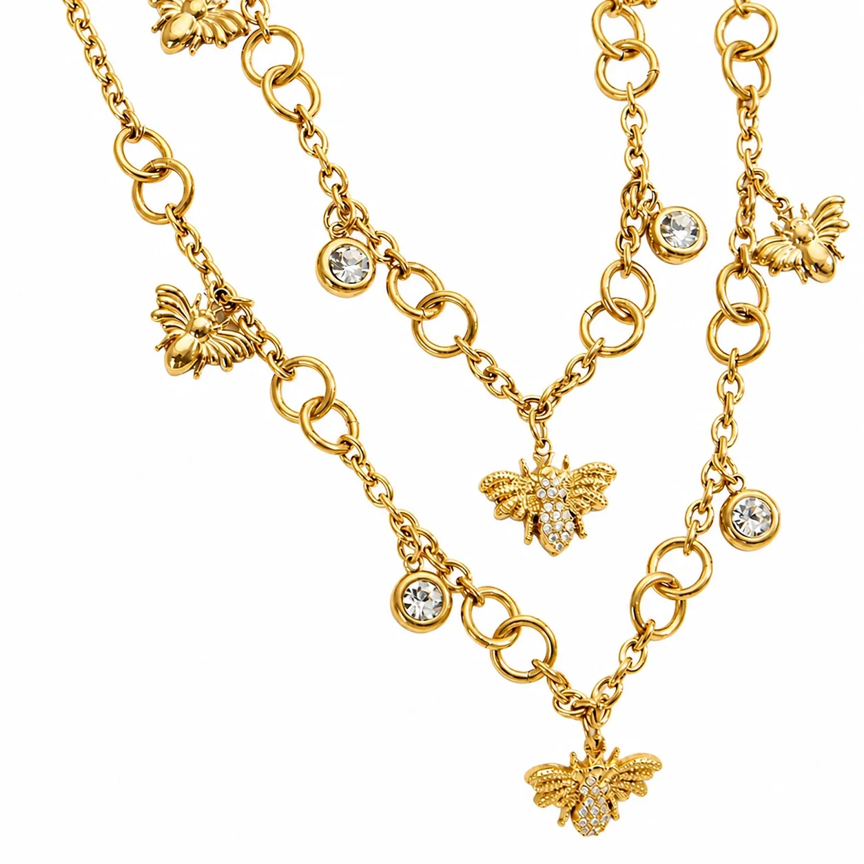 Bee Charm 18K Gold PVD 316 Chain Necklace Bracelet Set