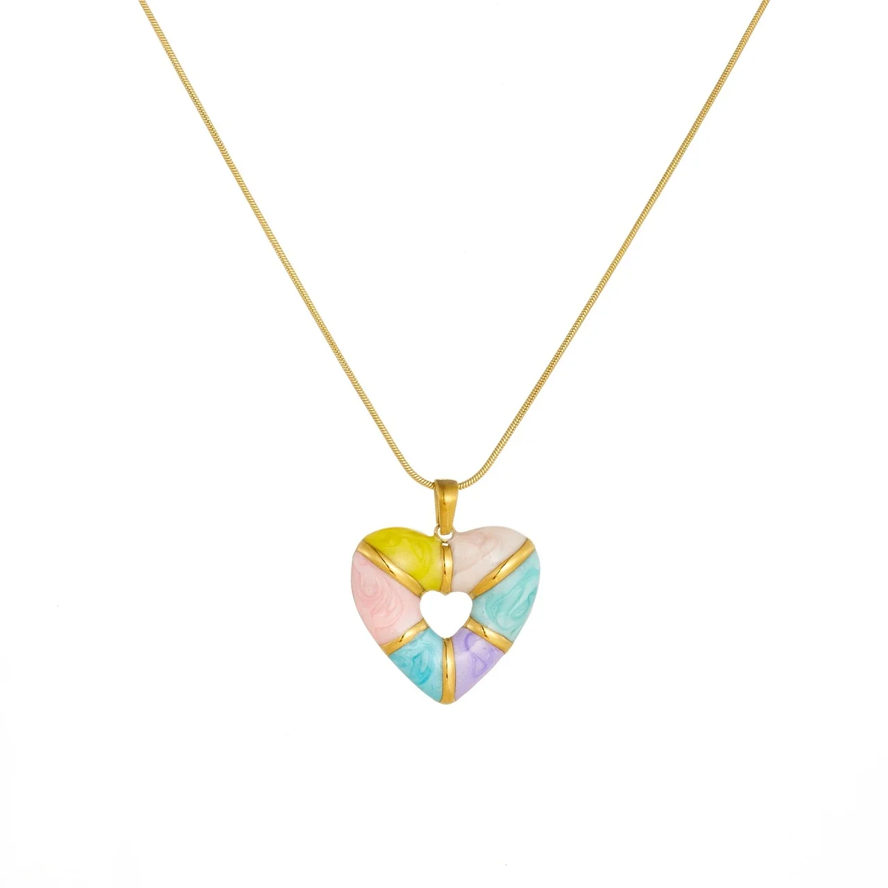 Heart Pendant Necklace with Pastel Enamel and Gold Plating