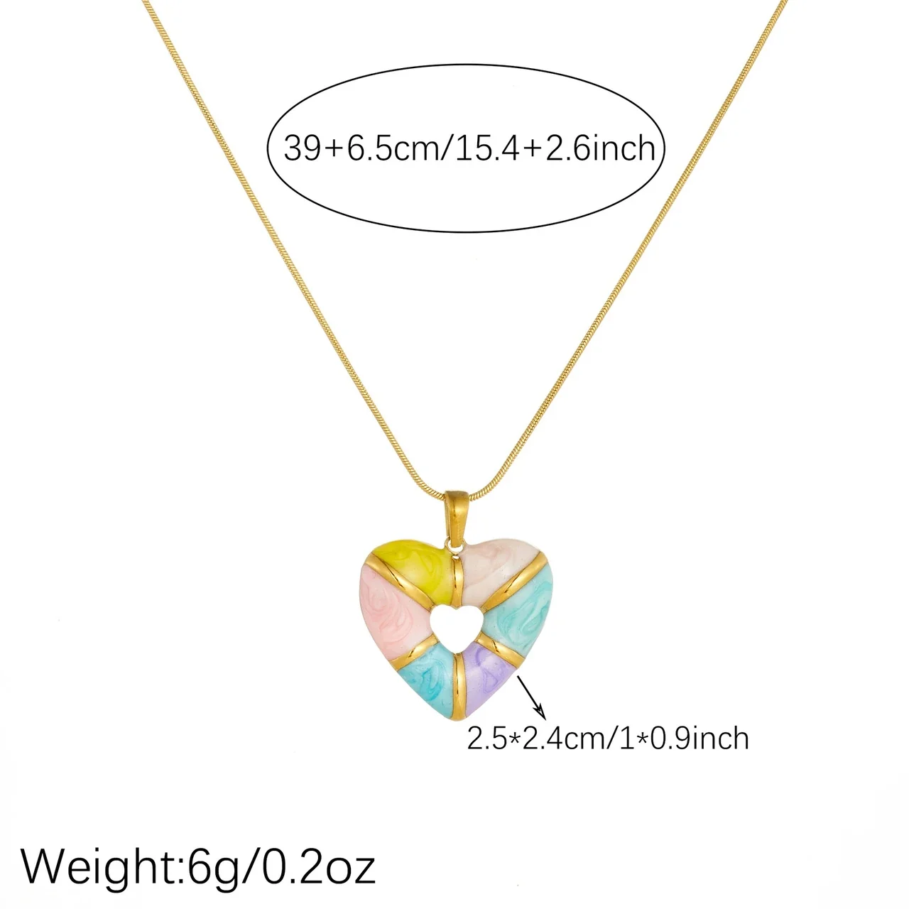 Heart Pendant Necklace with Pastel Enamel and Gold Plating