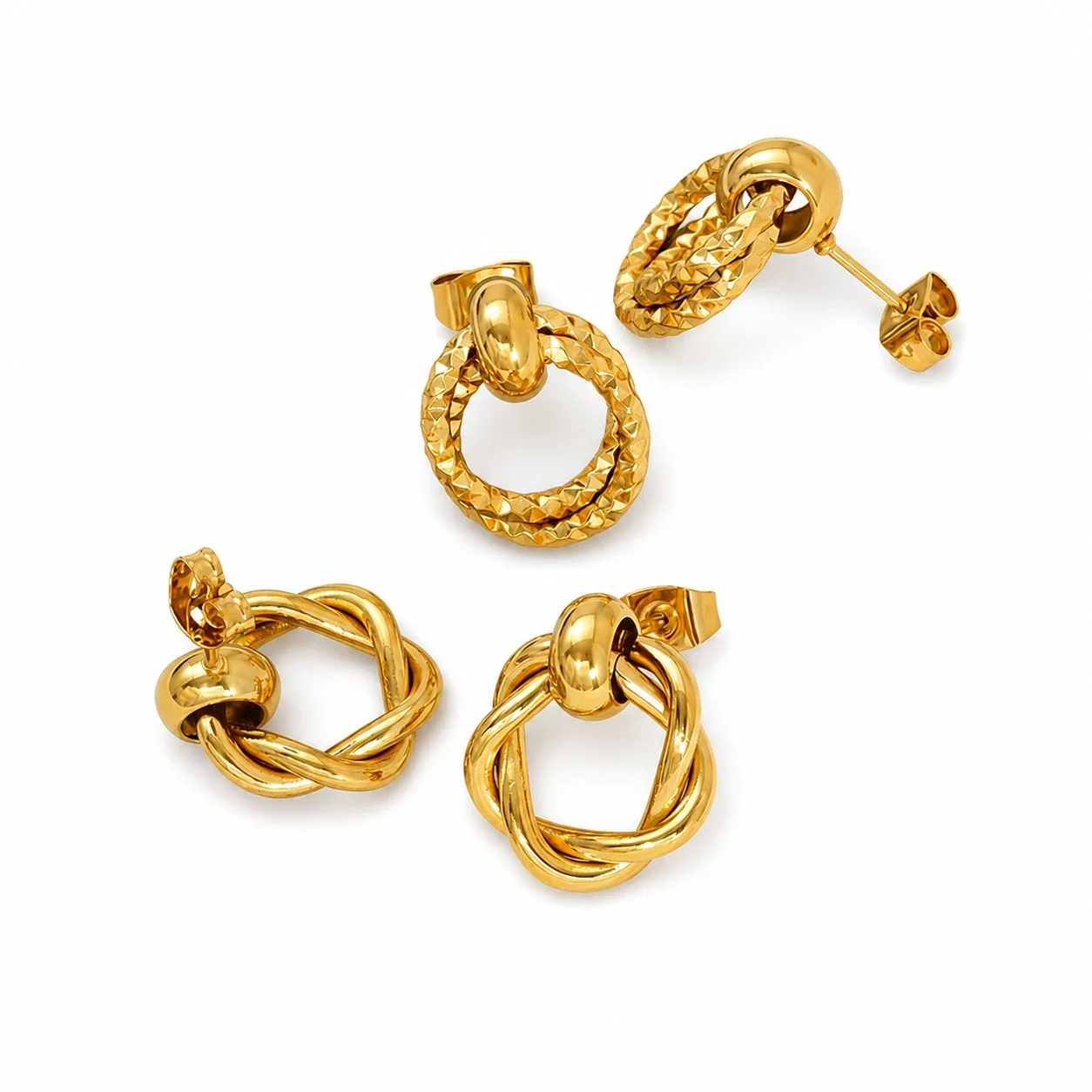 Sculptural 18K Gold-Plated Twisted Knot Hoop Earrings