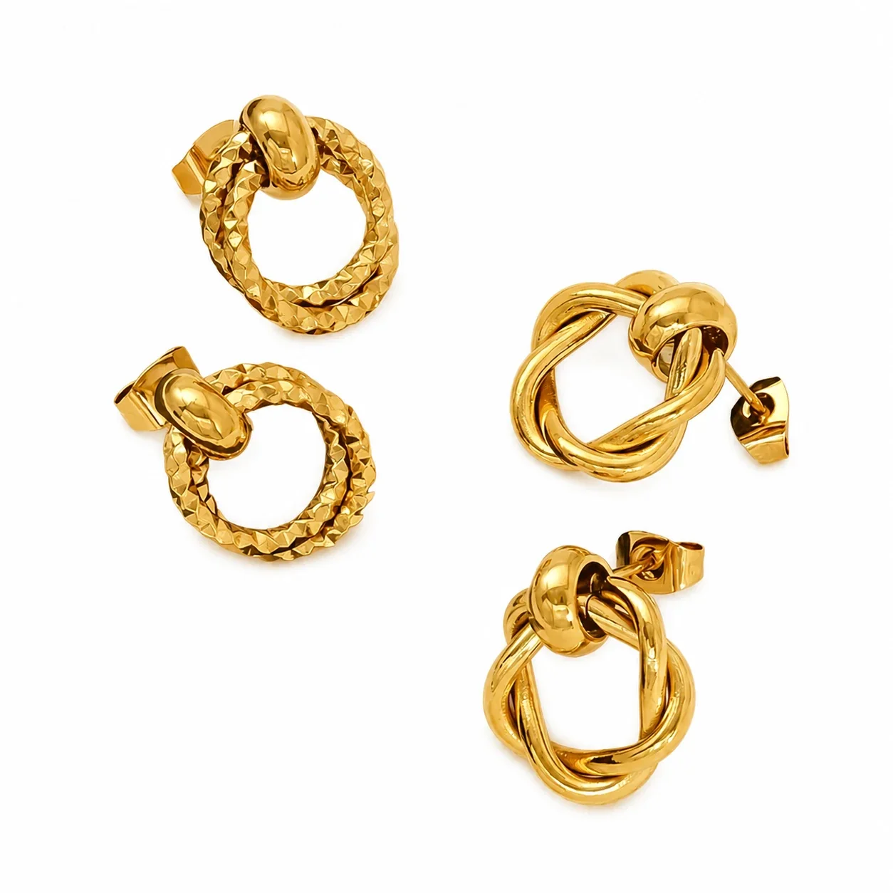 Sculptural 18K Gold-Plated Twisted Knot Hoop Earrings