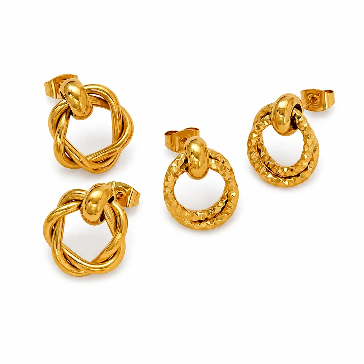 Sculptural 18K Gold-Plated Twisted Knot Hoop Earrings