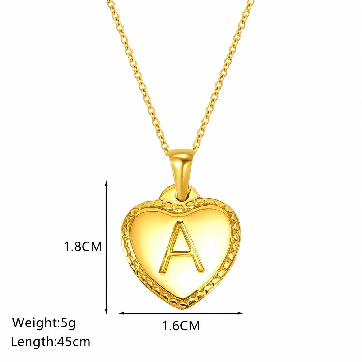 Personal Gold-Plated Heart Initial Cable Chain Necklace
