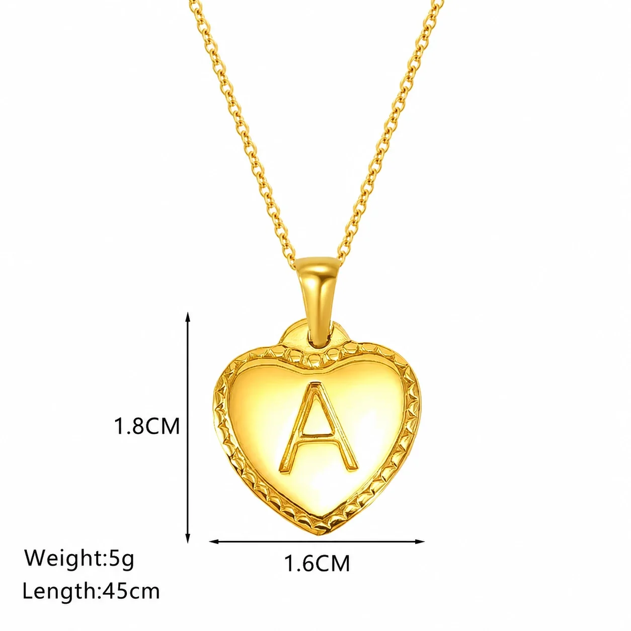 Personal Gold-Plated Heart Initial Cable Chain Necklace - Gold A