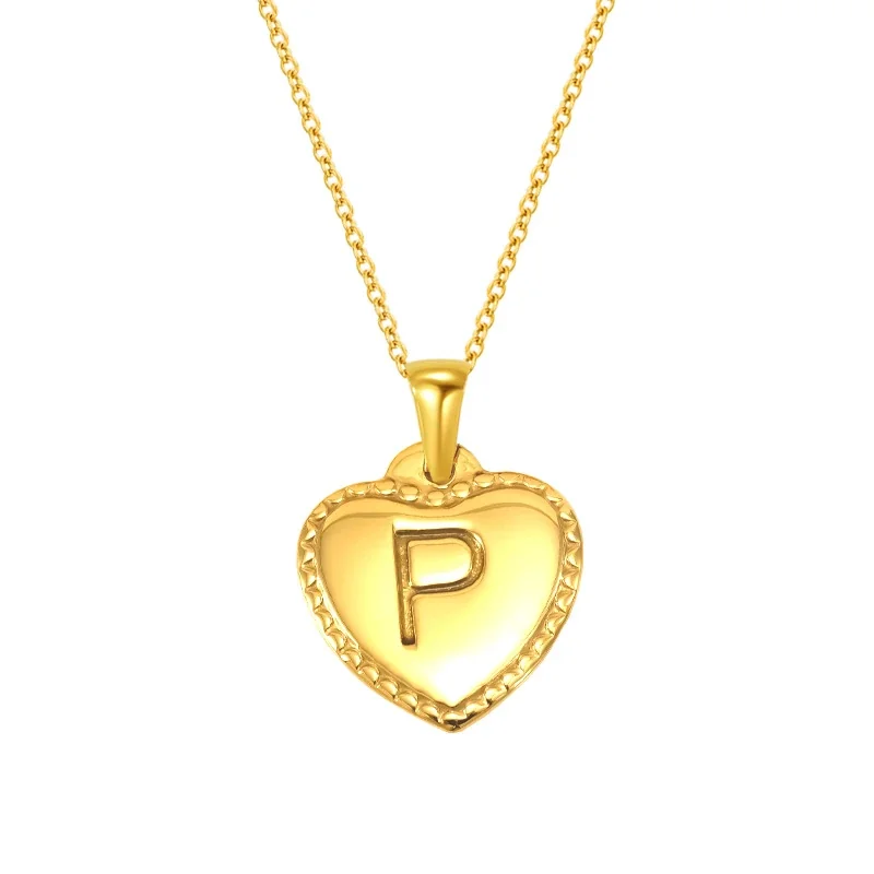 Personal Gold-Plated Heart Initial Cable Chain Necklace - Gold P