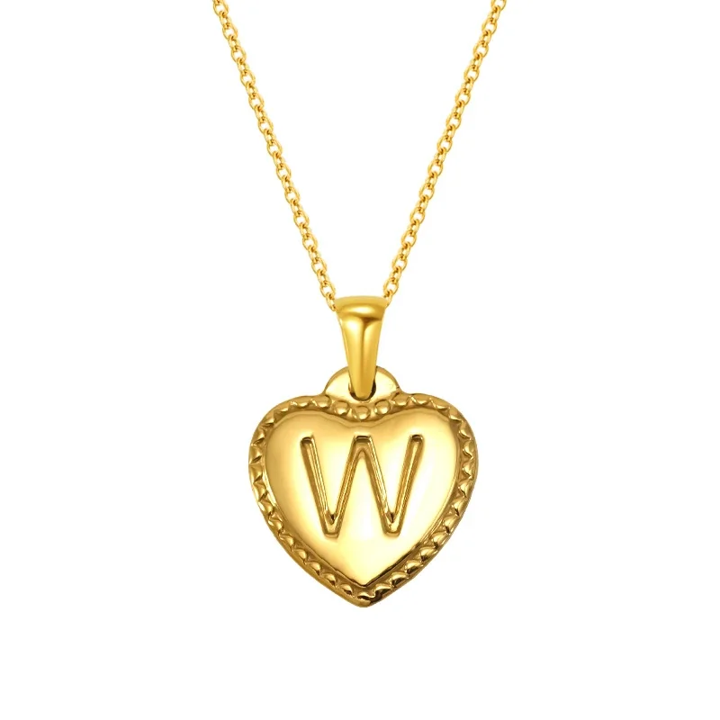 Personal Gold-Plated Heart Initial Cable Chain Necklace - Gold W