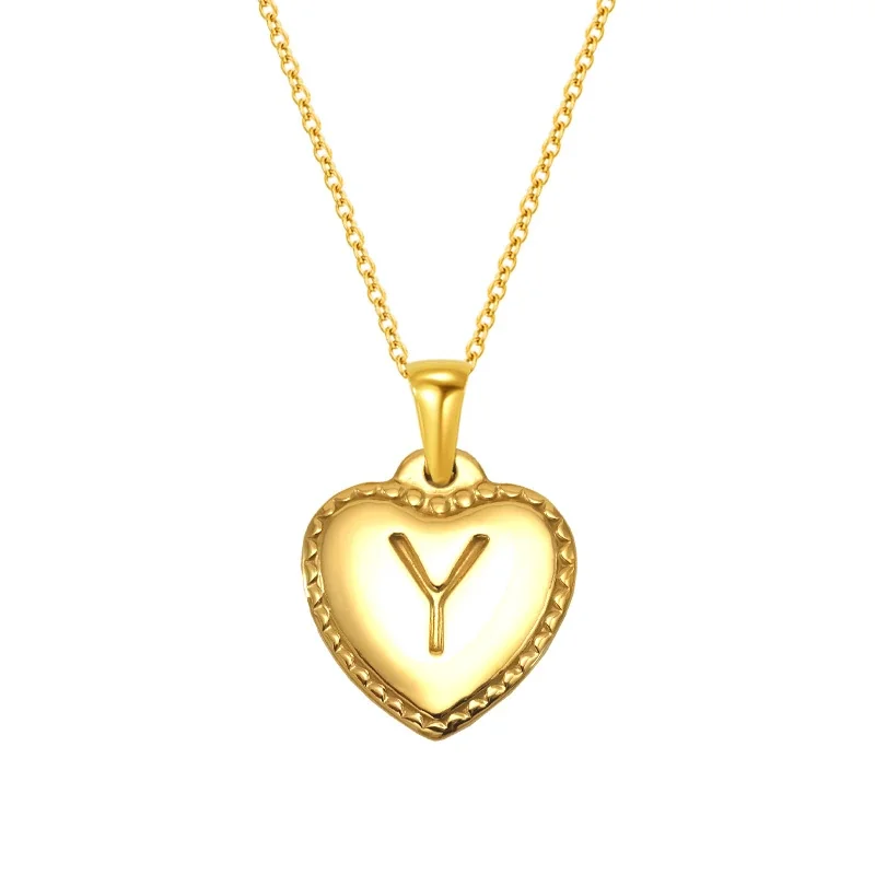 Personal Gold-Plated Heart Initial Cable Chain Necklace - Gold Y