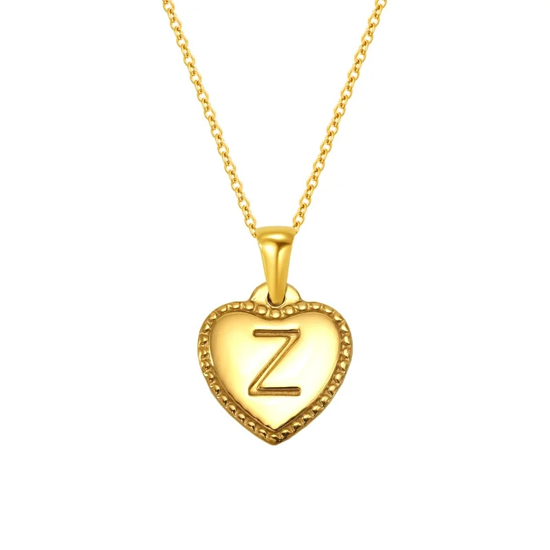 Personal Gold-Plated Heart Initial Cable Chain Necklace - Gold Z