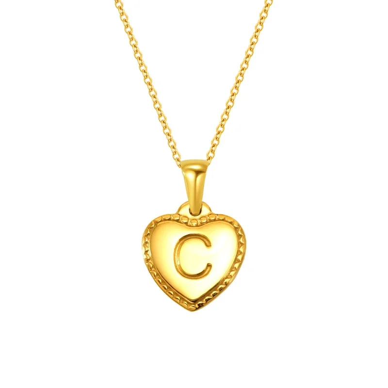 Personal Gold-Plated Heart Initial Cable Chain Necklace - Gold C