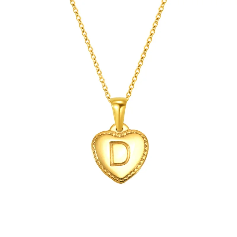 Personal Gold-Plated Heart Initial Cable Chain Necklace - Gold D