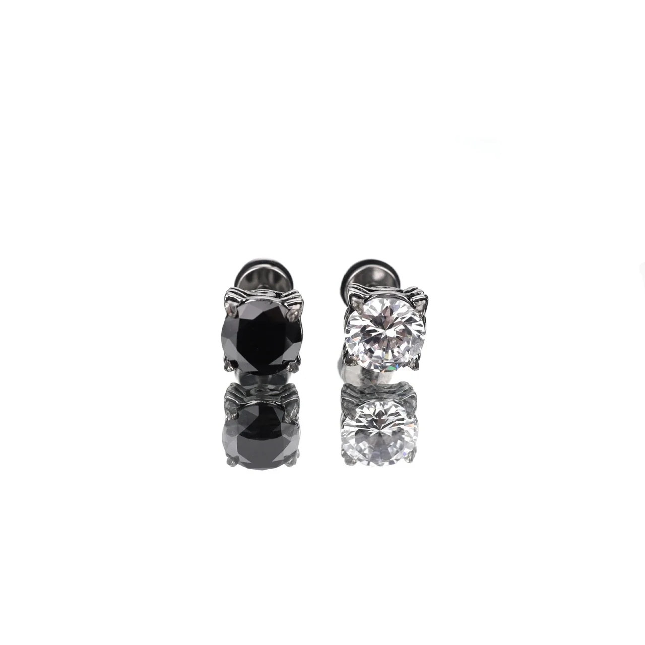 Gothic Silver-Plated Stainless Steel Round CZ Claw Stud Earrings