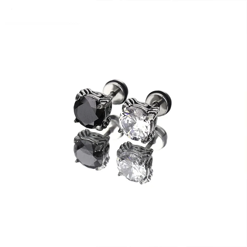 Gothic Silver-Plated Stainless Steel Round CZ Claw Stud Earrings