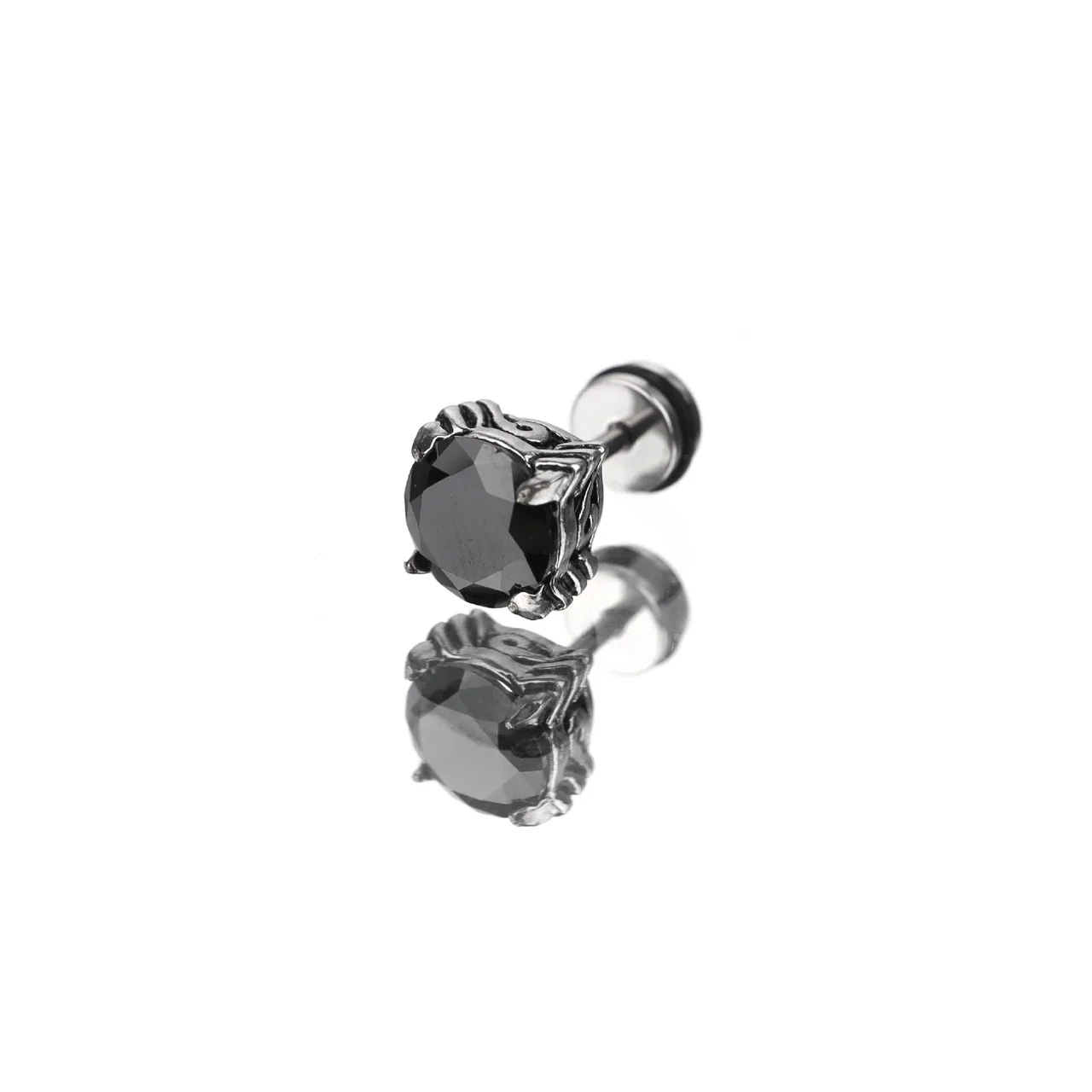Gothic Silver-Plated Stainless Steel Round CZ Claw Stud Earrings
