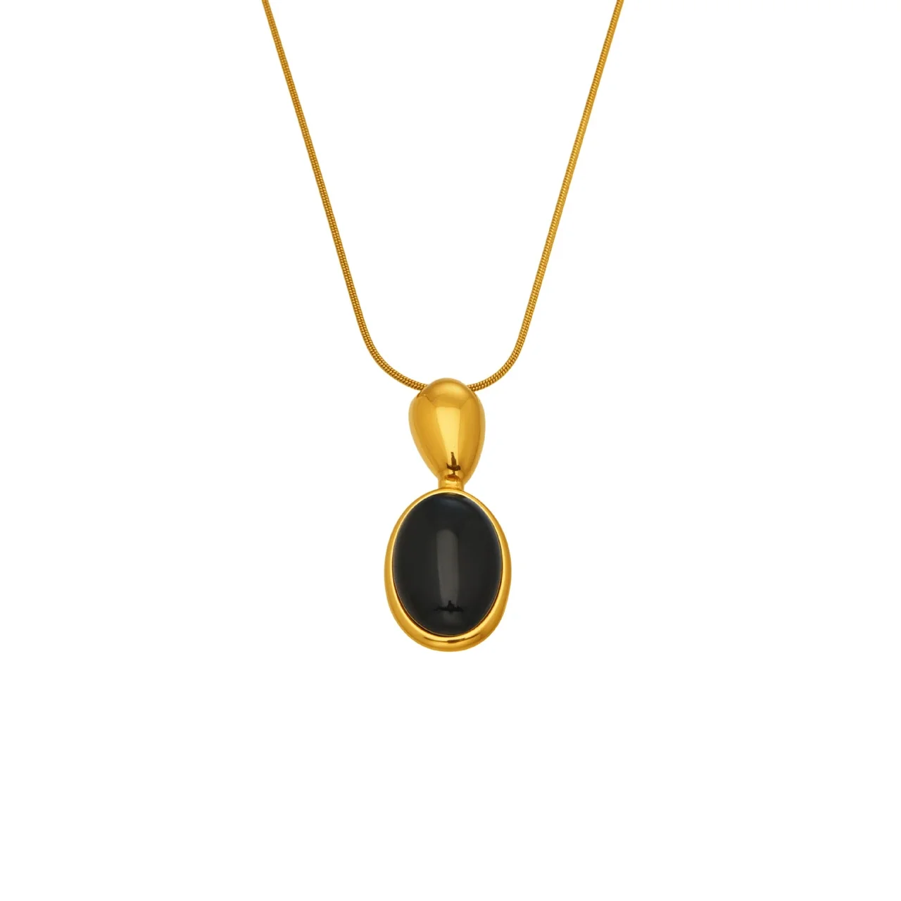 Vintage 18K Gold-Plated Oval Bezel Stone Pendant Necklace