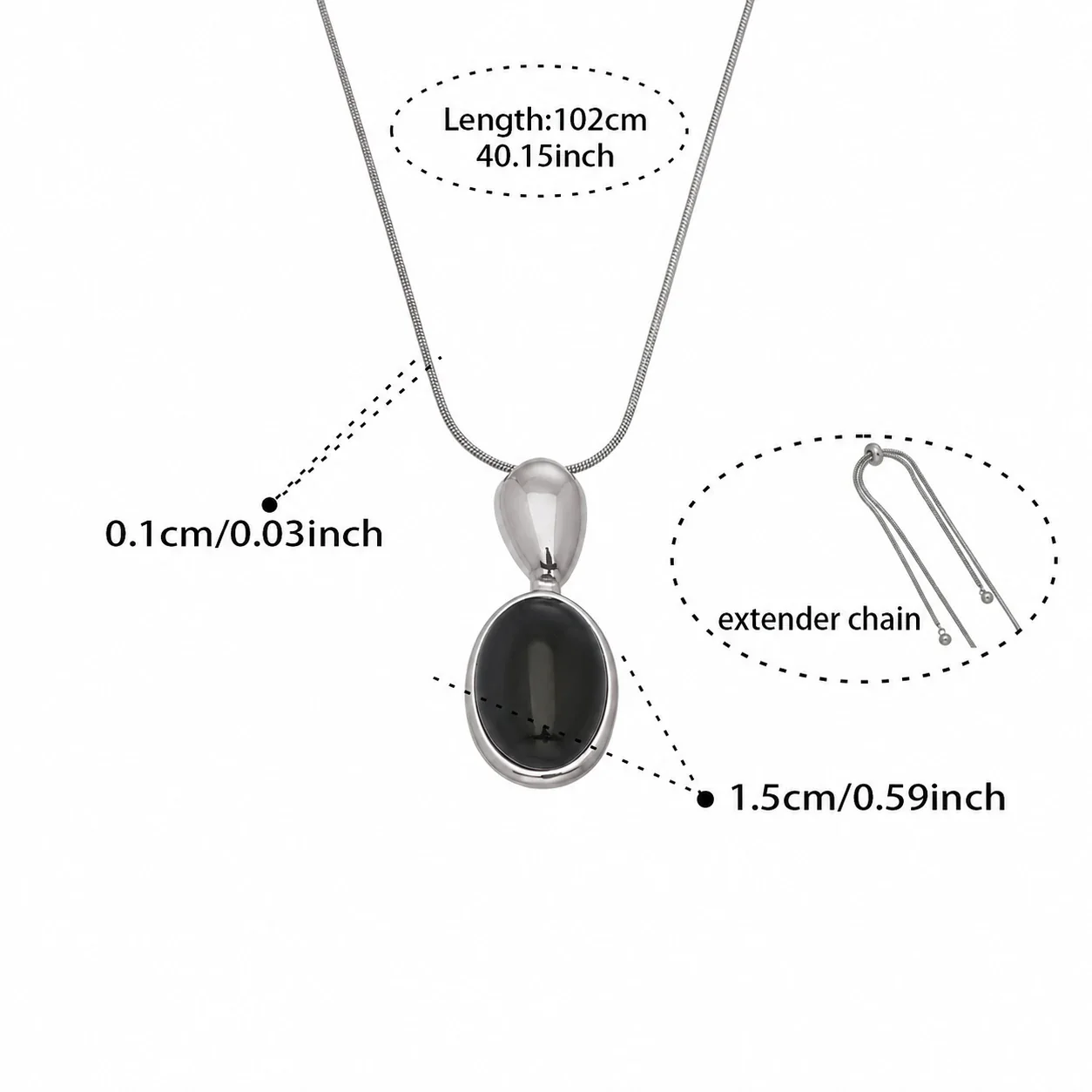 Vintage 18K Gold-Plated Oval Bezel Stone Pendant Necklace - Gold Black Agate Chunky cm