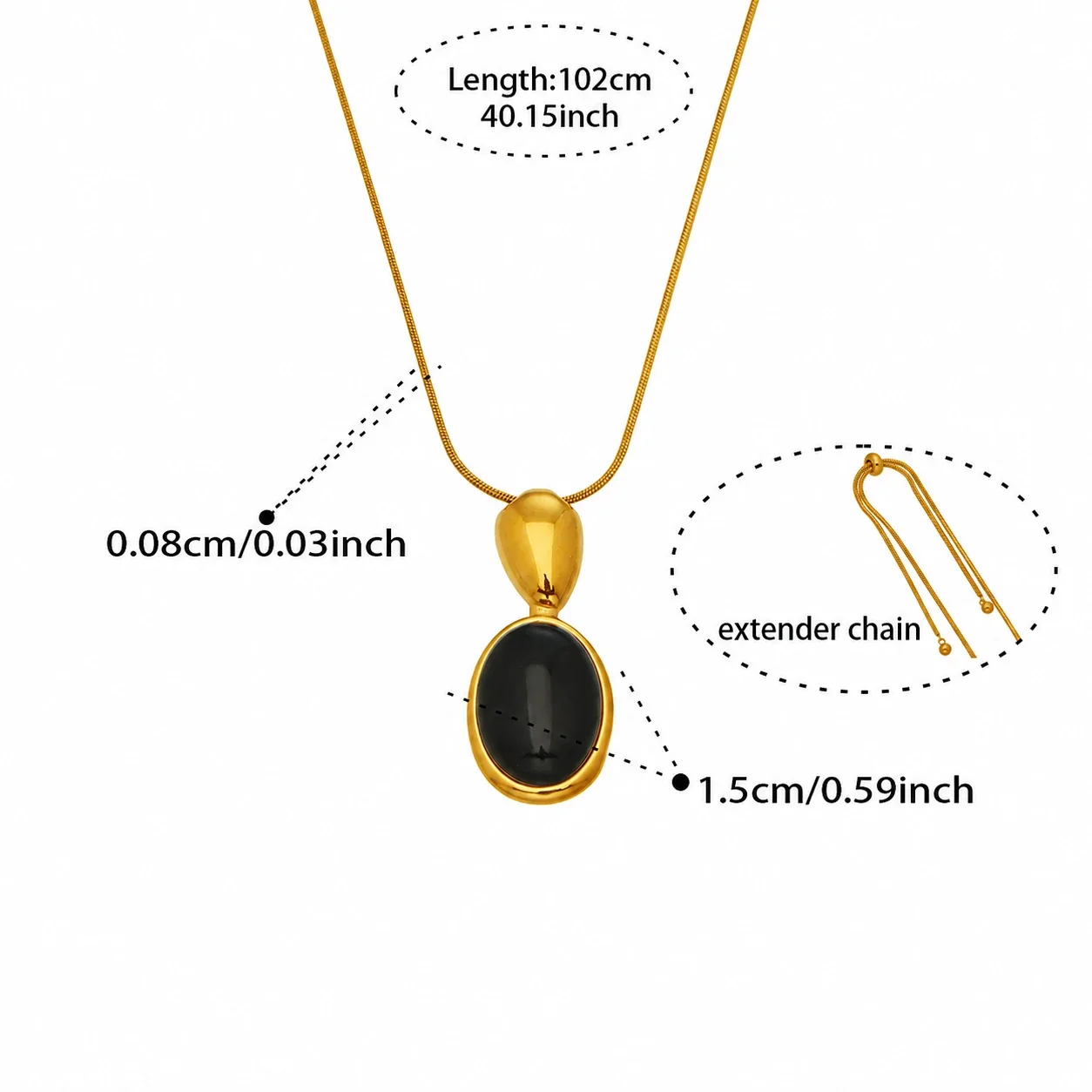 Vintage 18K Gold-Plated Oval Bezel Stone Pendant Necklace - Gold Tiger Eye Slim cm