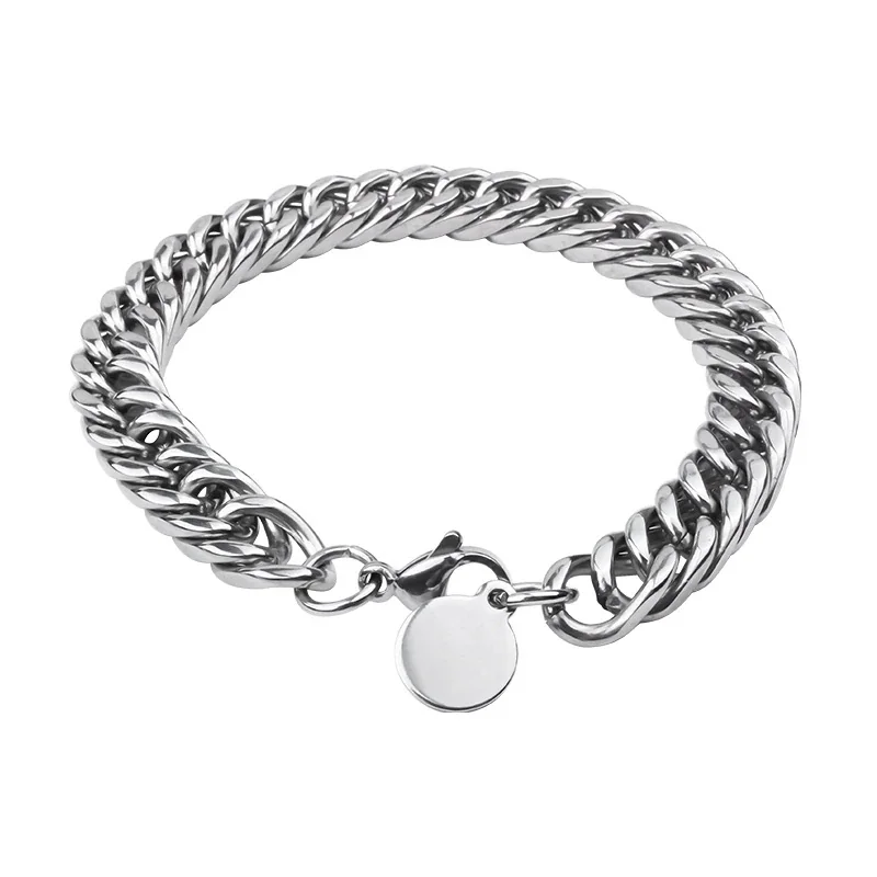 Pulseira masculina em aço inoxidável prateada de elos cubanos Bold