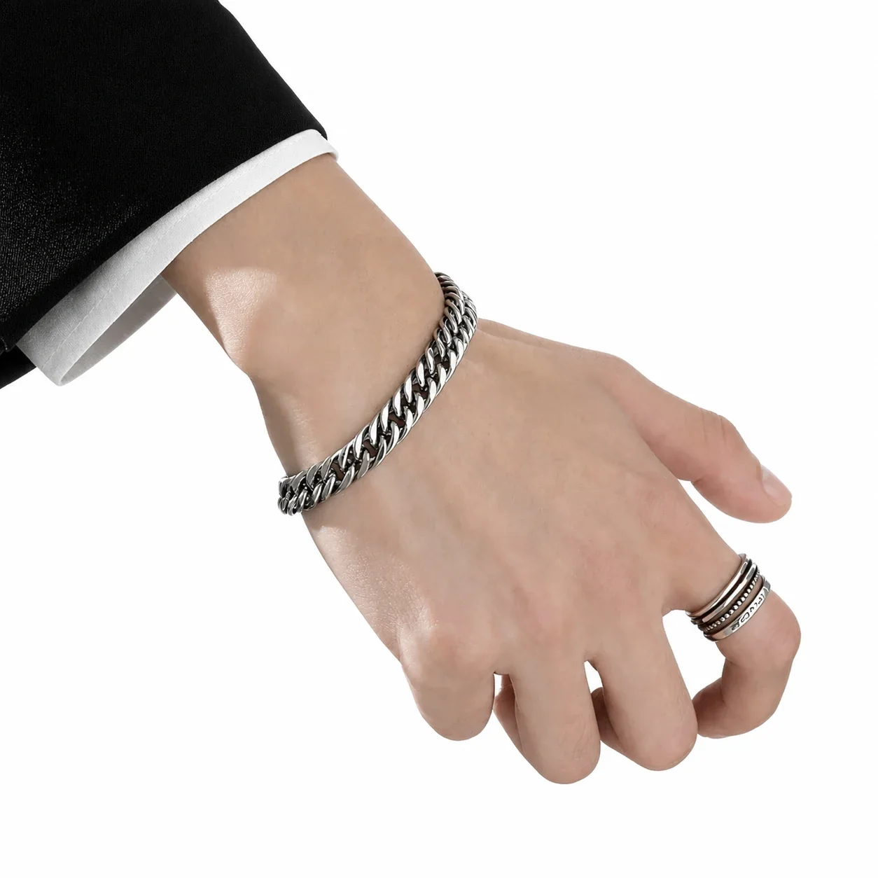 Bold Stainless Steel Silver-Plated Cuban Link Chain Bracelet