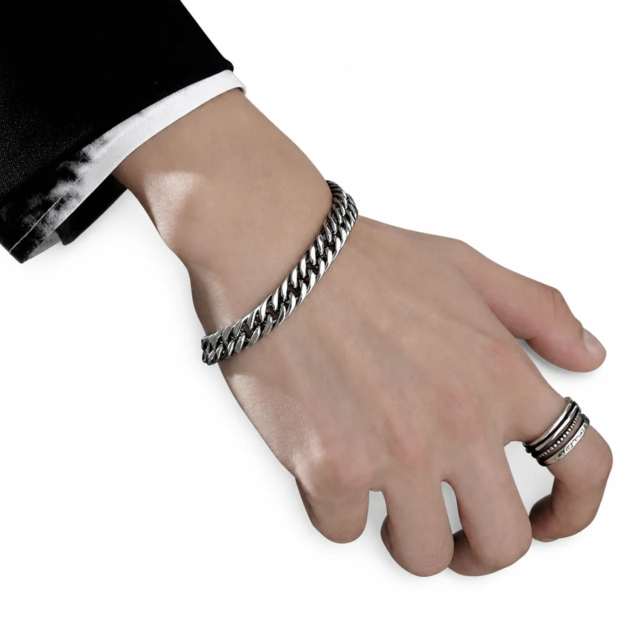 Bold Stainless Steel Silver-Plated Cuban Link Chain Bracelet