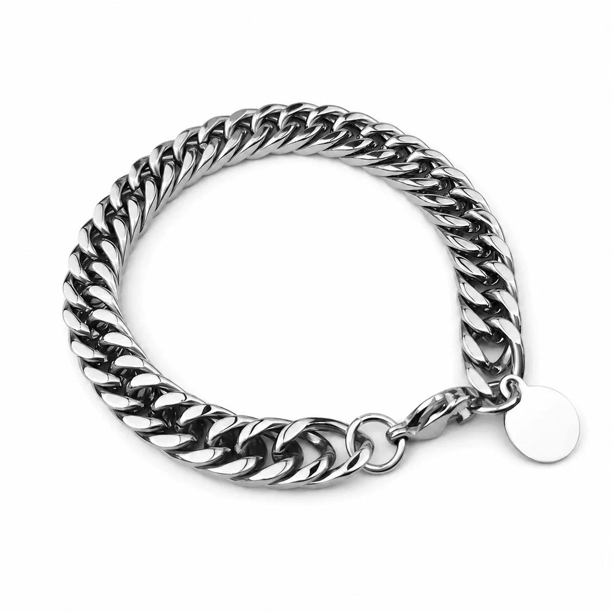 Bold Stainless Steel Silver-Plated Cuban Link Chain Bracelet