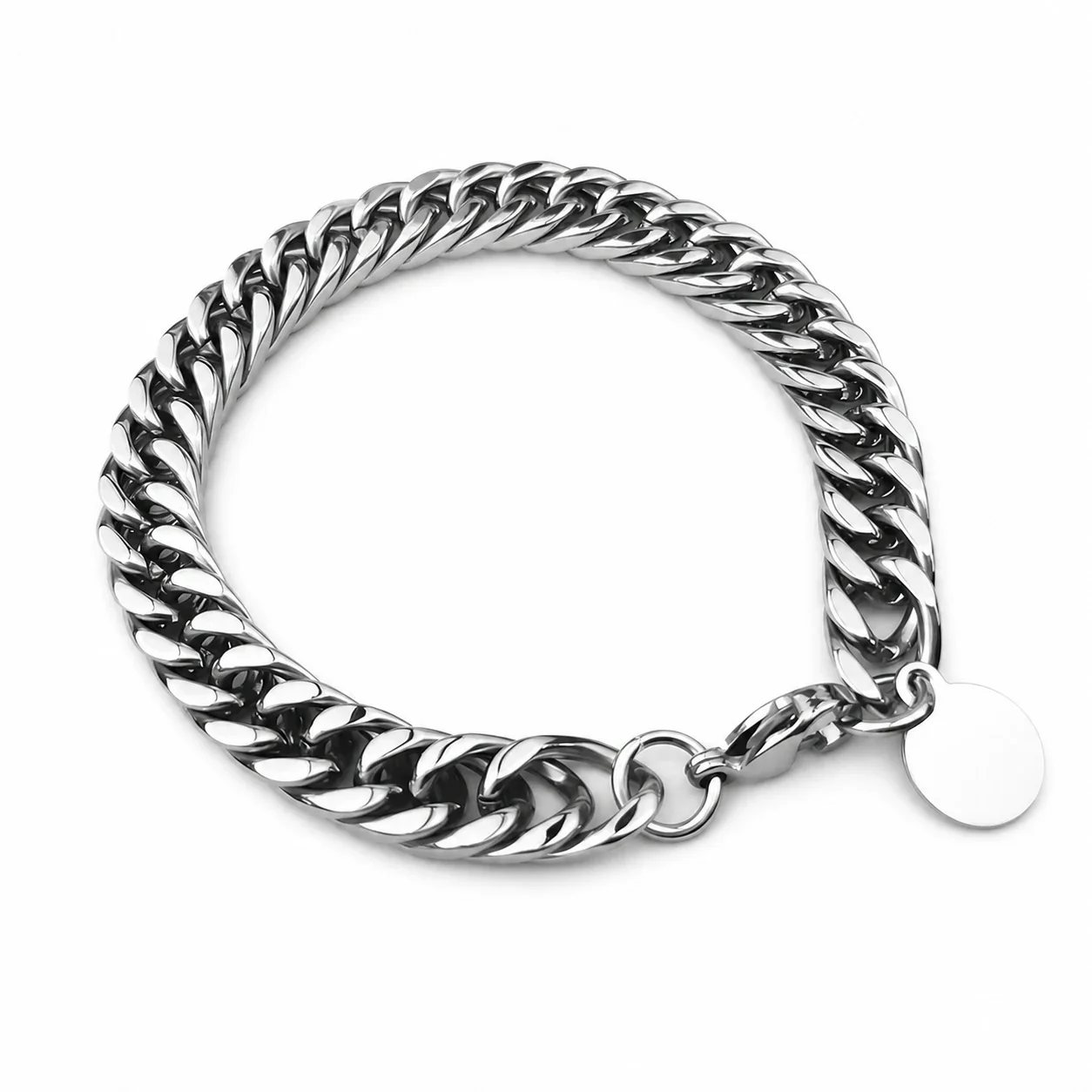 Bold Stainless Steel Silver-Plated Cuban Link Chain Bracelet - Silver cm