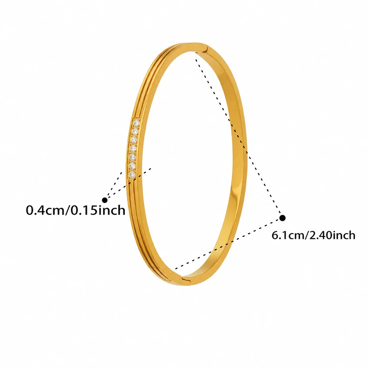 Polished Gold-Plated Grooved CZ Hinged Bangle - Gold
