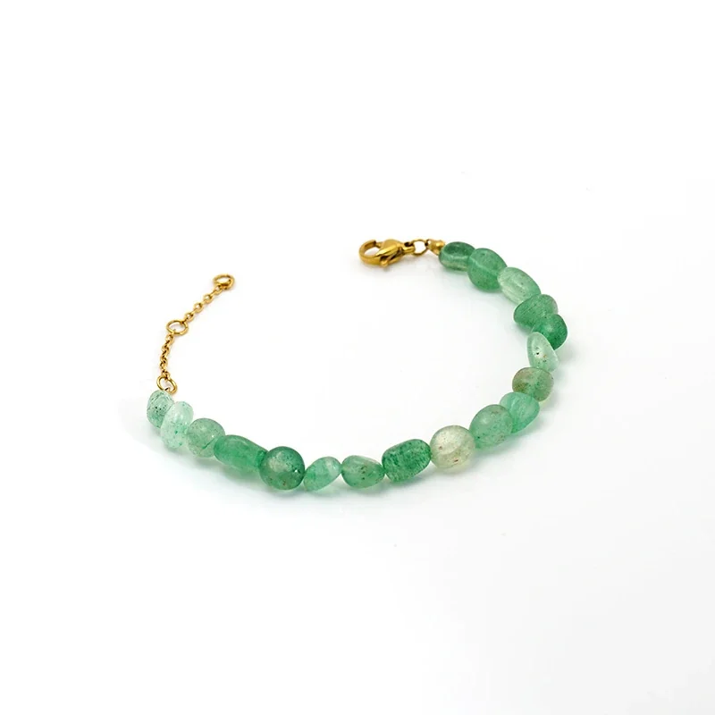 Beaded Green Stone Bracelet, 14K Gold PVD, 316 Stainless Steel