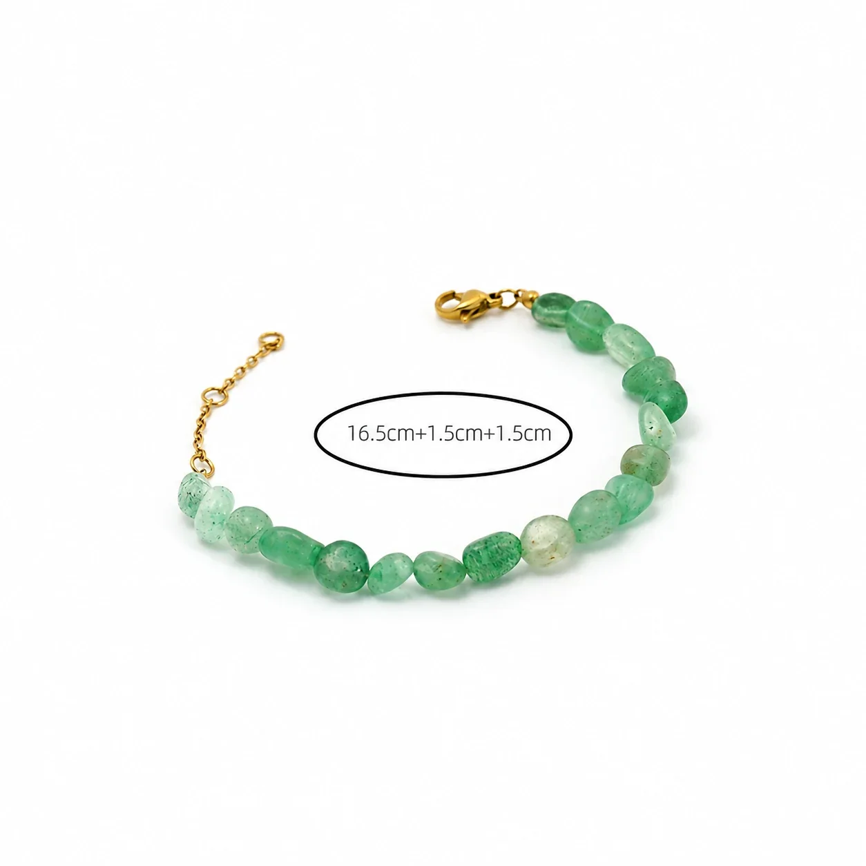 Beaded Green Stone Bracelet, 14K Gold PVD, 316 Stainless Steel - Gold