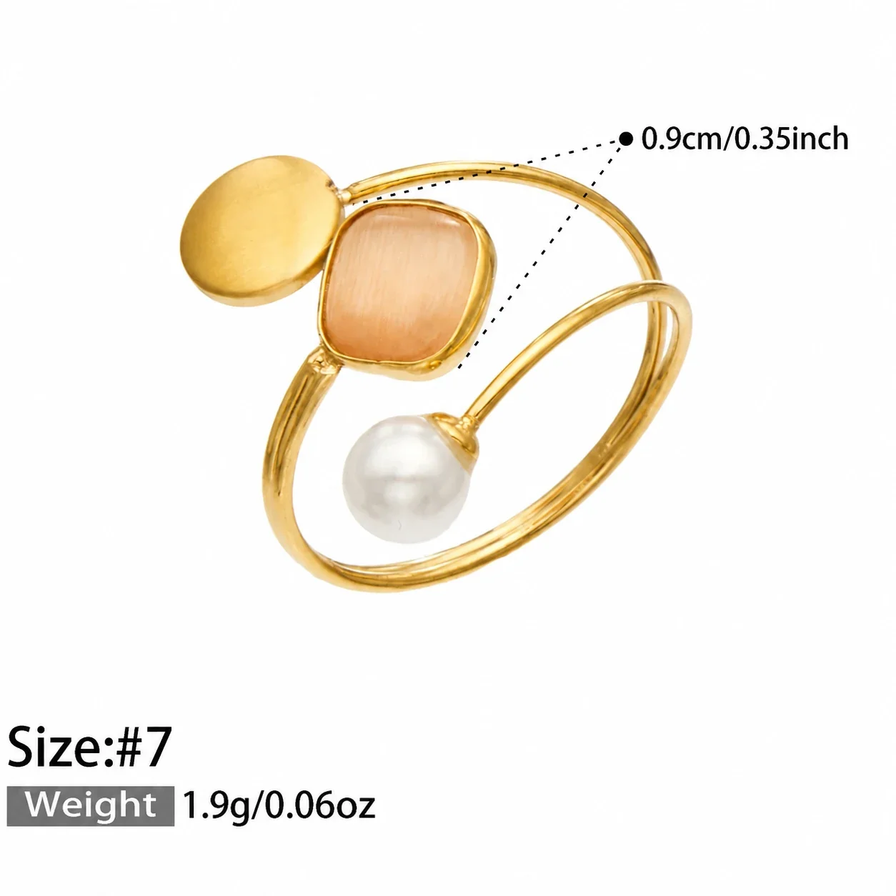 Jewelry Set Cat's-Eye Open Rings, 18K Gold-Plated Steel - Orange Cat's-Eye Stone Open - Size
